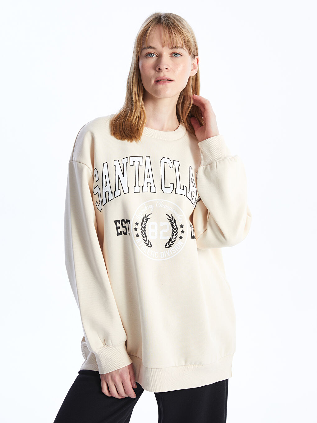 Sweat-Shirt Épais Imprimé Surdimensionné à Col Rond pour Femmes-1