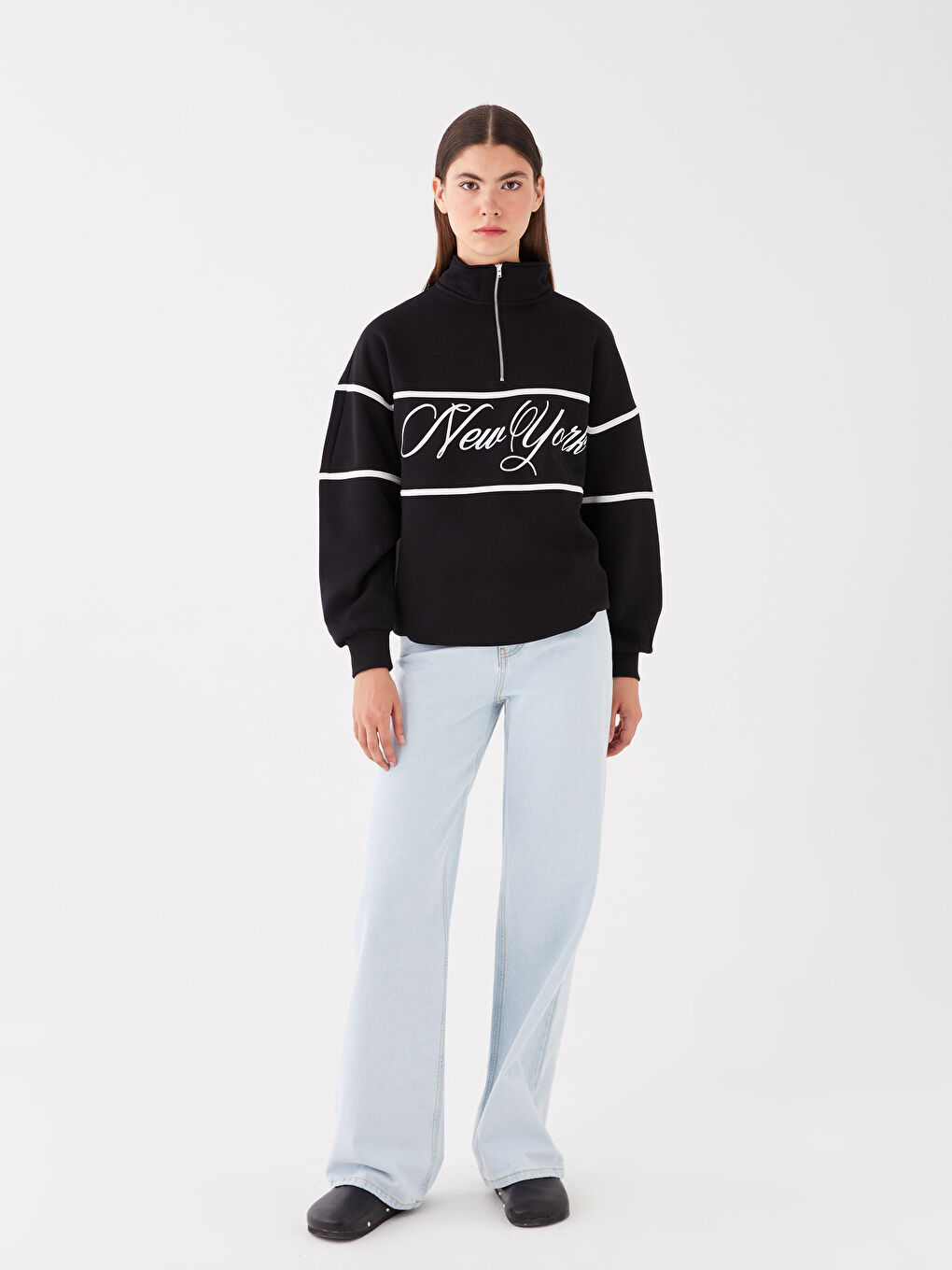 Stand Collar Printed Women's Thick Sweatshirt-2