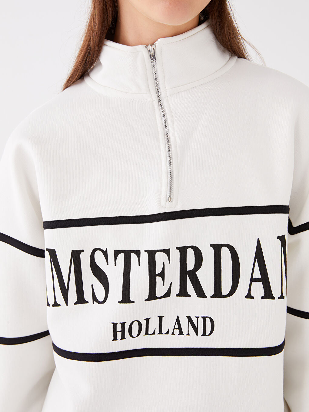 سويت شيرت تخين ياقة قمع مطبوع للسيدات-3