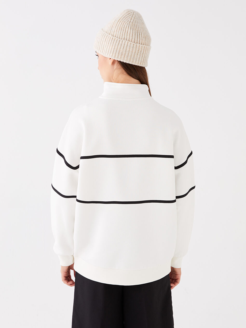 سويت شيرت تخين ياقة قمع مطبوع للسيدات-4