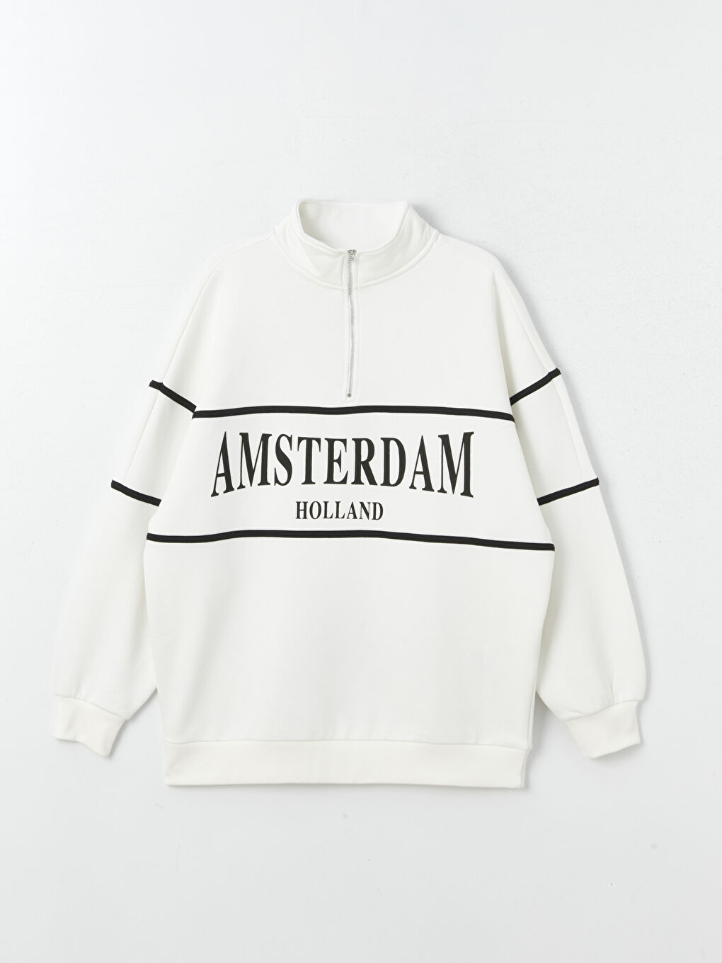 سويت شيرت تخين ياقة قمع مطبوع للسيدات-5