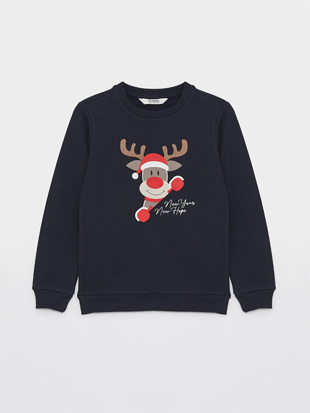 LCW Kids Lacivert Bisiklet Yaka Yılbaşı Temalı Uzun Kollu Erkek Çocuk Sweatshirt