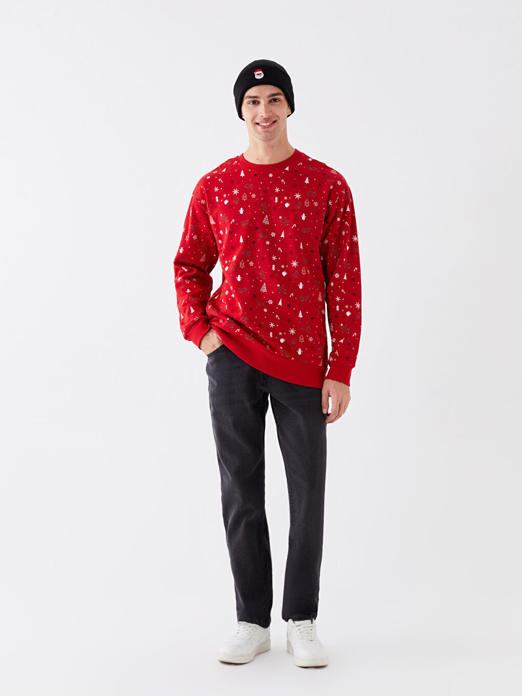 Crew Neck Long Sleeve Christmas Themed Men's Thick Sweatshirt-2