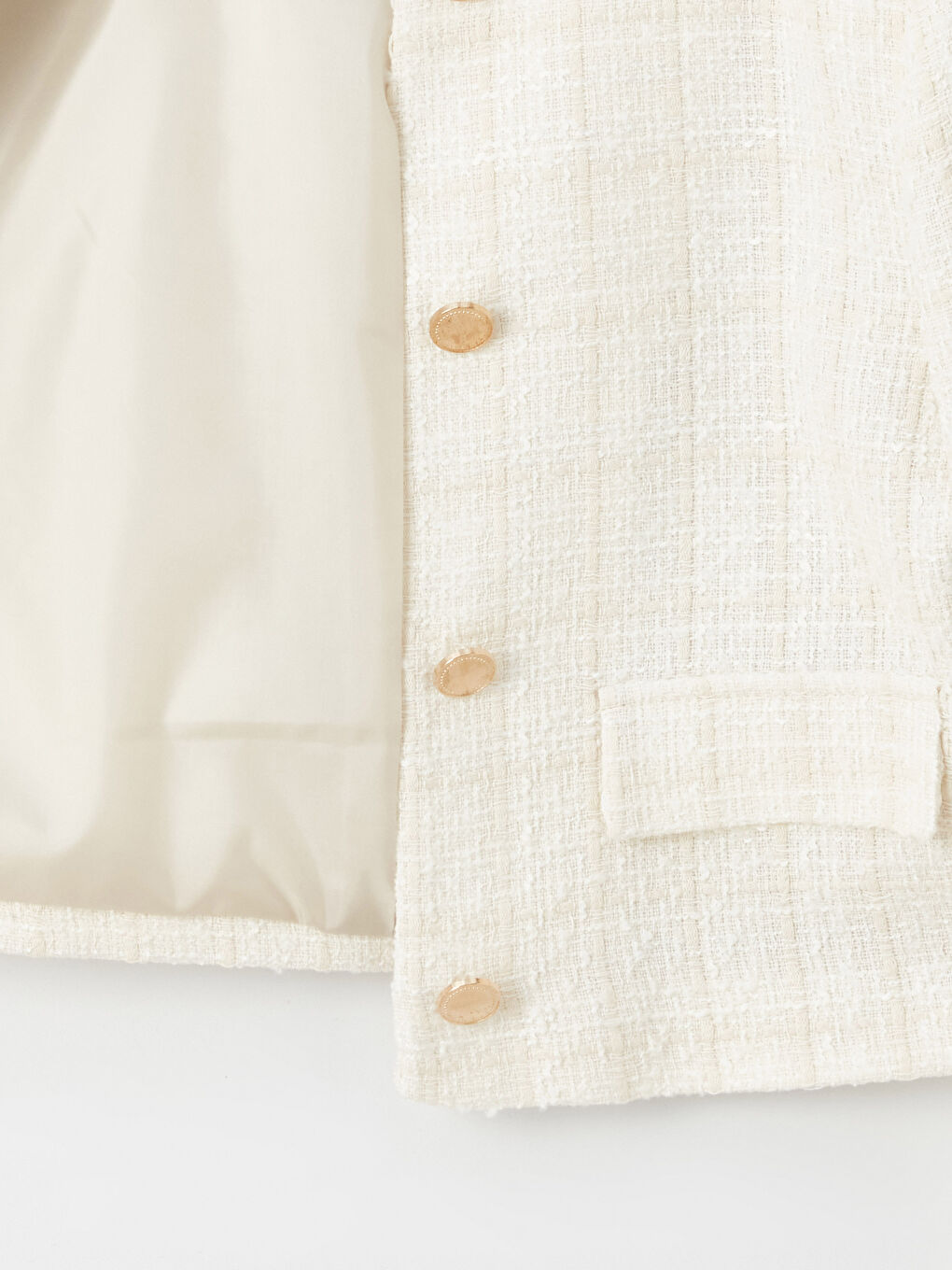 Ekru Bisiklet Yaka Ekose Uzun Kollu Kadın Ceket-6