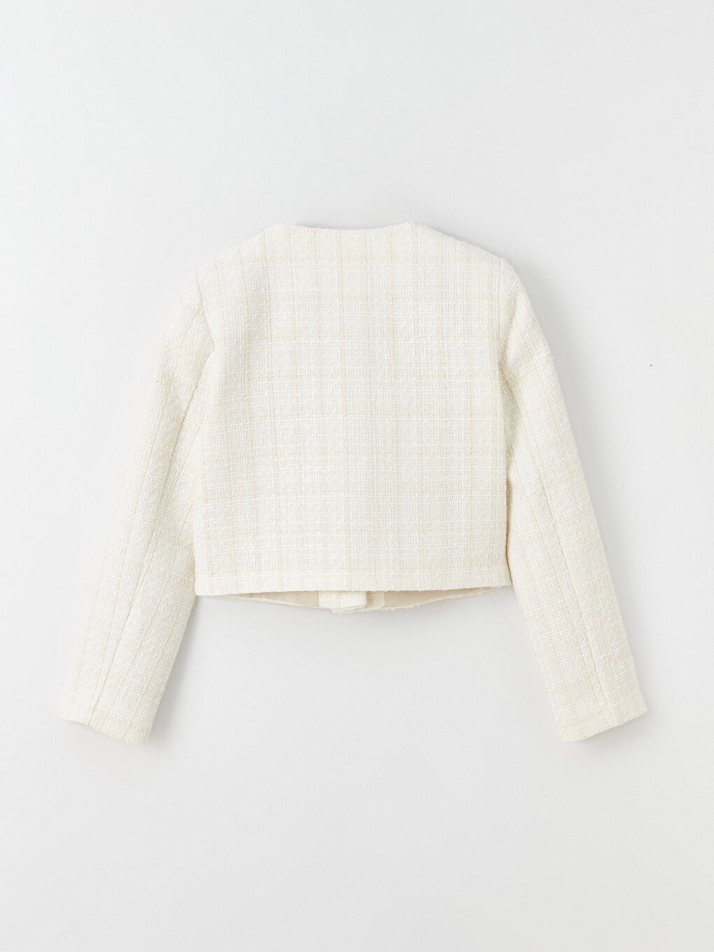 Ekru Bisiklet Yaka Ekose Uzun Kollu Kadın Ceket-7