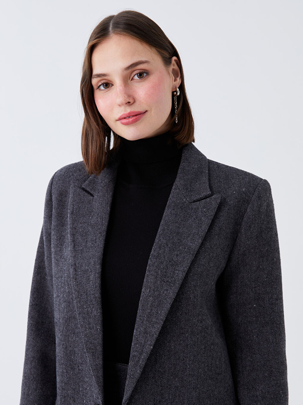 Antrasit Düz Uzun Kollu Kadın Blazer Ceket-2