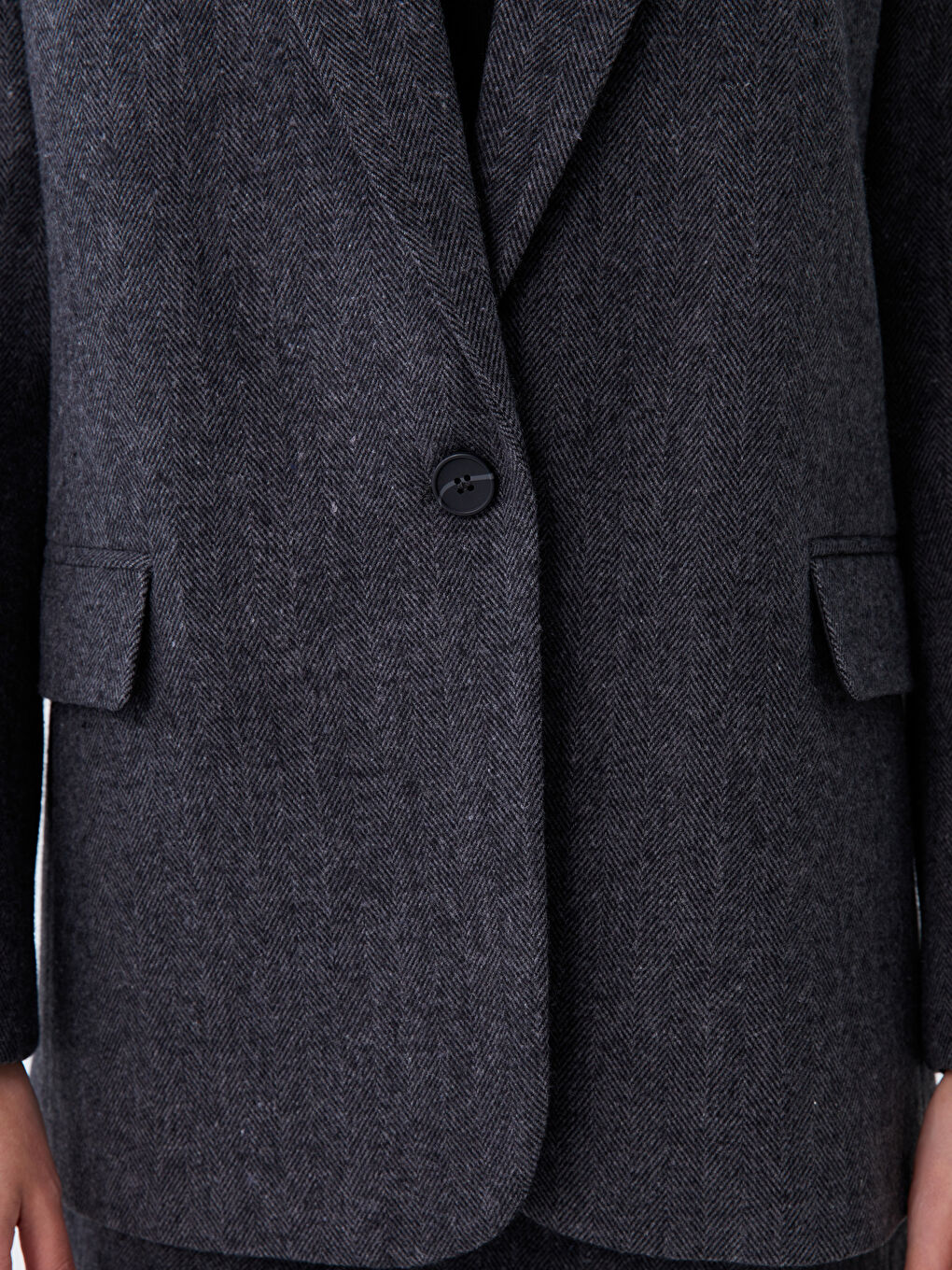 Antrasit Düz Uzun Kollu Kadın Blazer Ceket-4