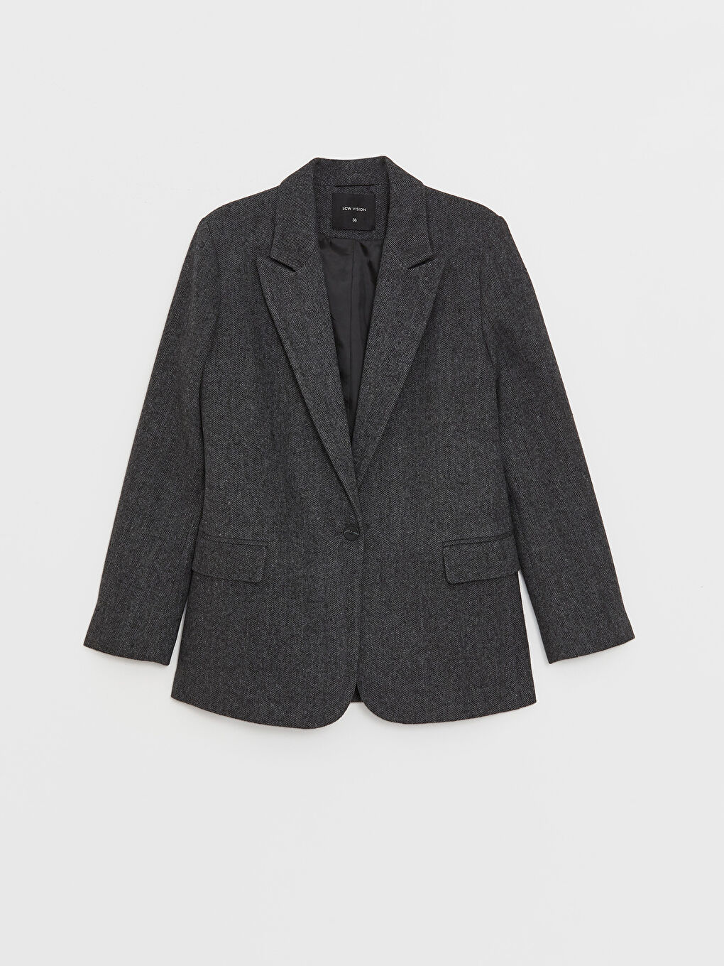 Antrasit Düz Uzun Kollu Kadın Blazer Ceket-7