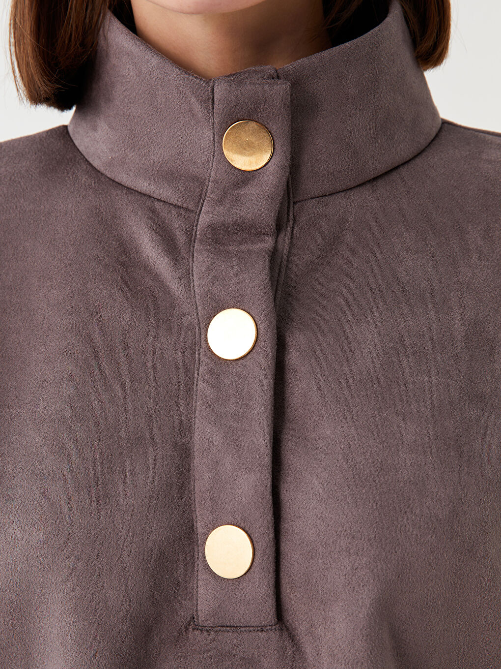 Gri Dik Yaka Oversize Kadın Sweatshirt-3