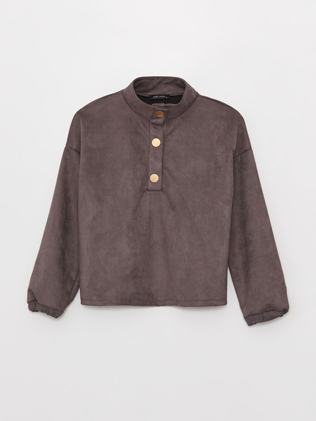 Gri Dik Yaka Oversize Kadın Sweatshirt-5