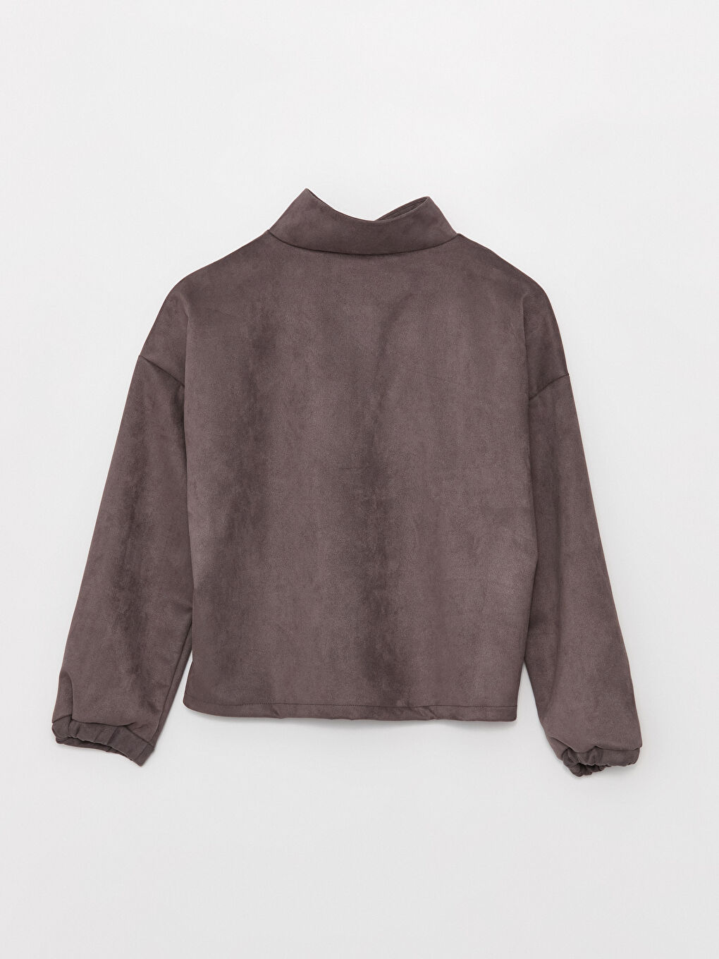 Gri Dik Yaka Oversize Kadın Sweatshirt-6