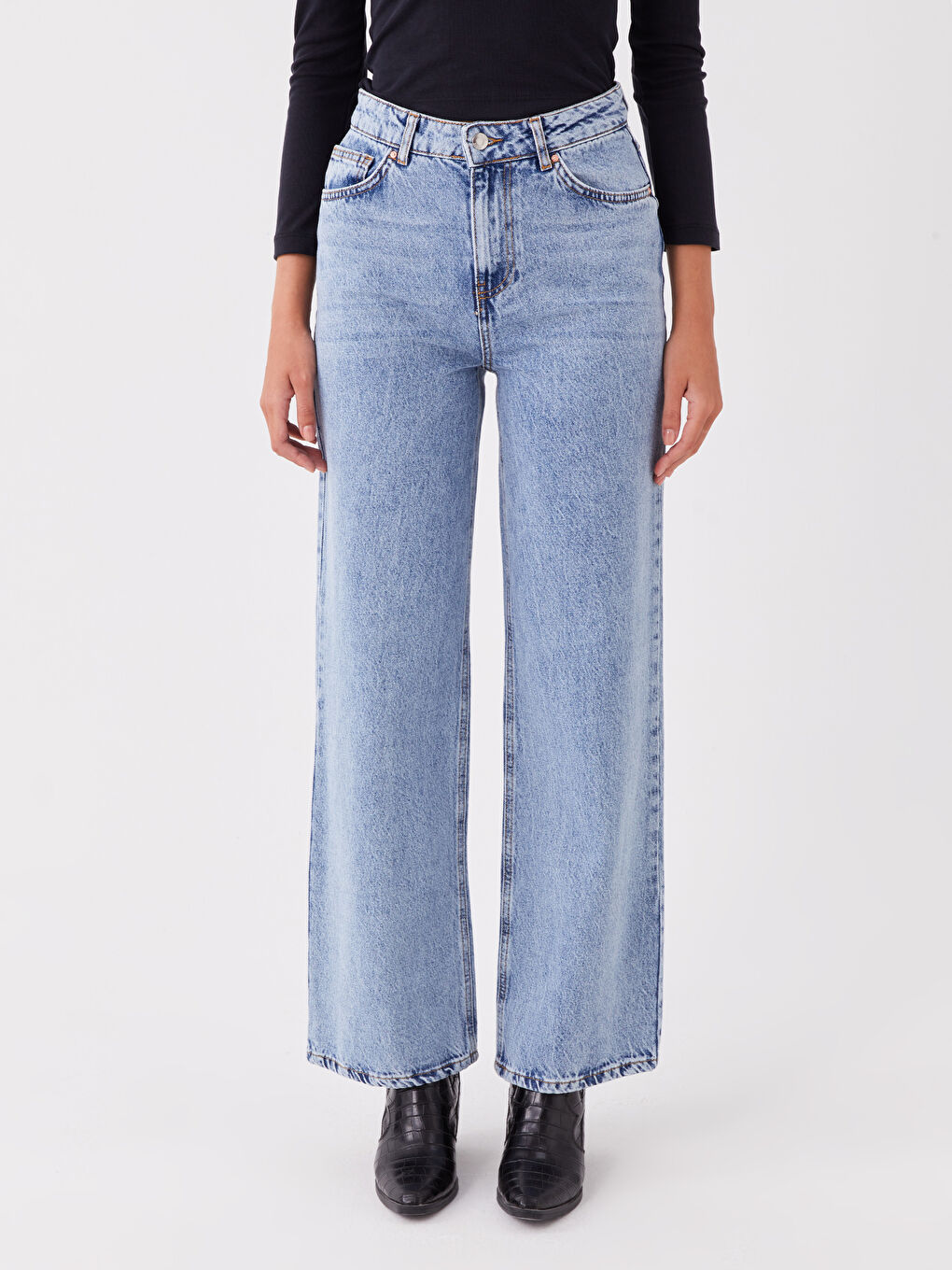 Mavi Yüksek Bel Wideleg Kadın Jean Pantolon-2