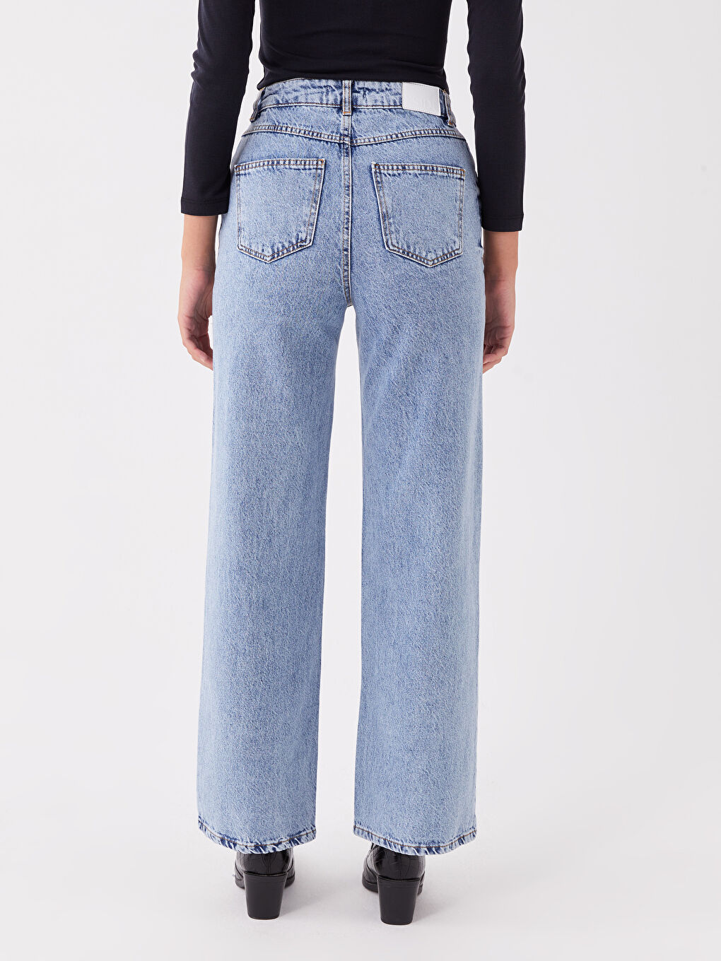 Mavi Yüksek Bel Wideleg Kadın Jean Pantolon-3