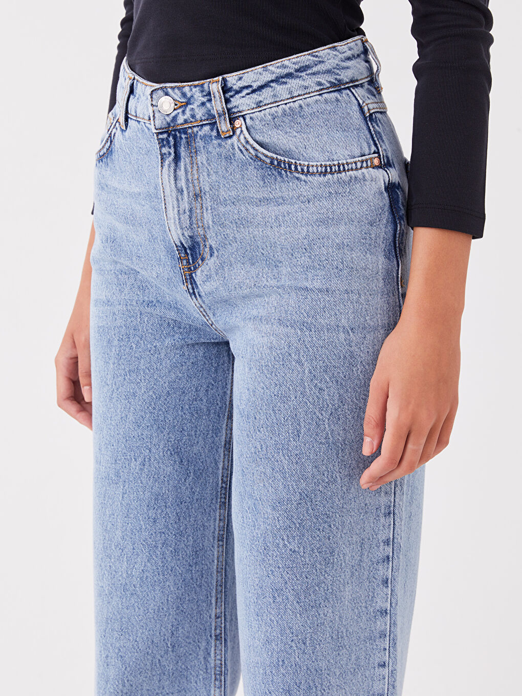 Mavi Yüksek Bel Wideleg Kadın Jean Pantolon-4