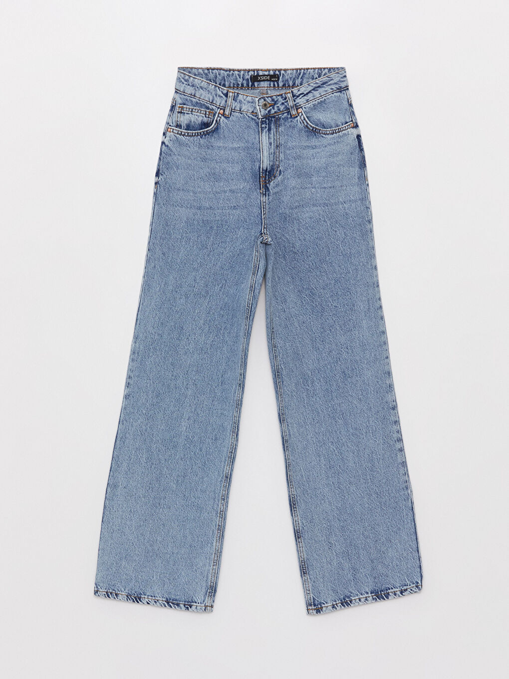Mavi Yüksek Bel Wideleg Kadın Jean Pantolon-5