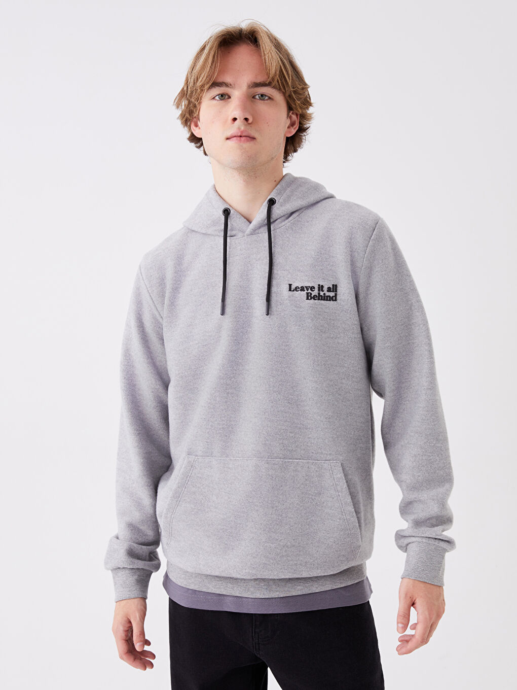 LCW Casual Gri Uzun Kollu Baskılı Erkek Kalın Hoodie