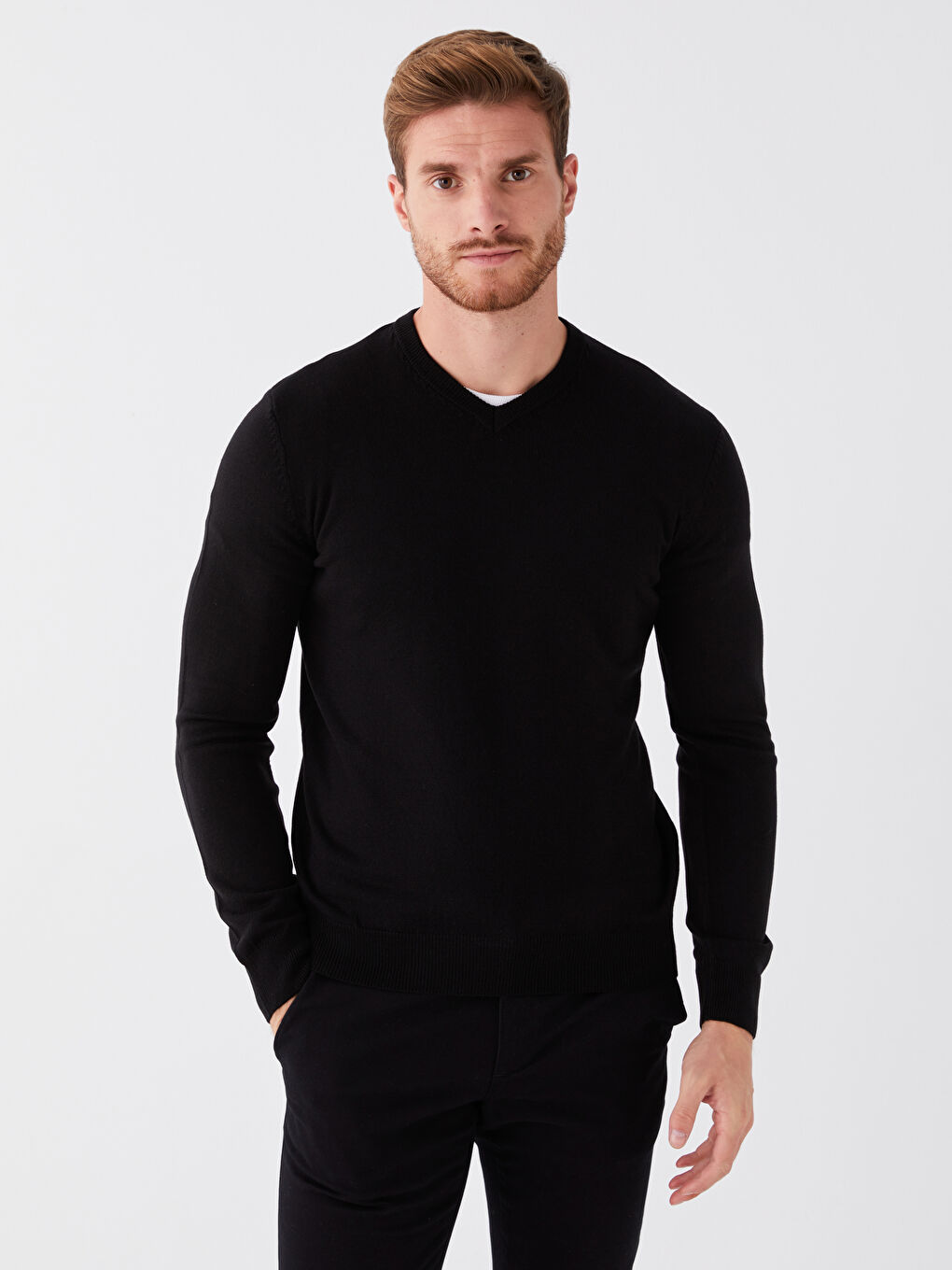 V Neck Long Sleeve Men's Knitwear Sweater
