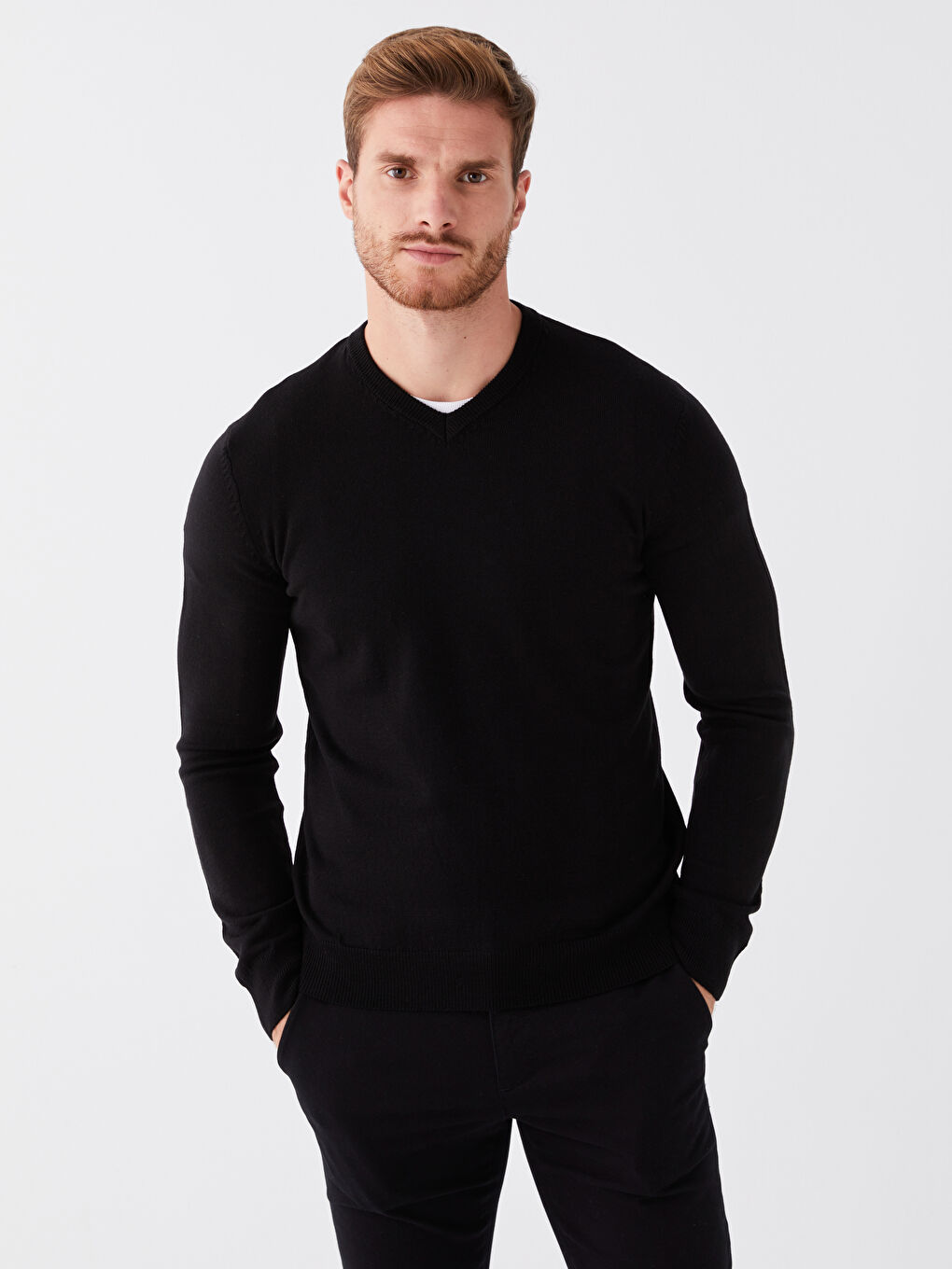V Neck Long Sleeve Men's Knitwear Sweater-2