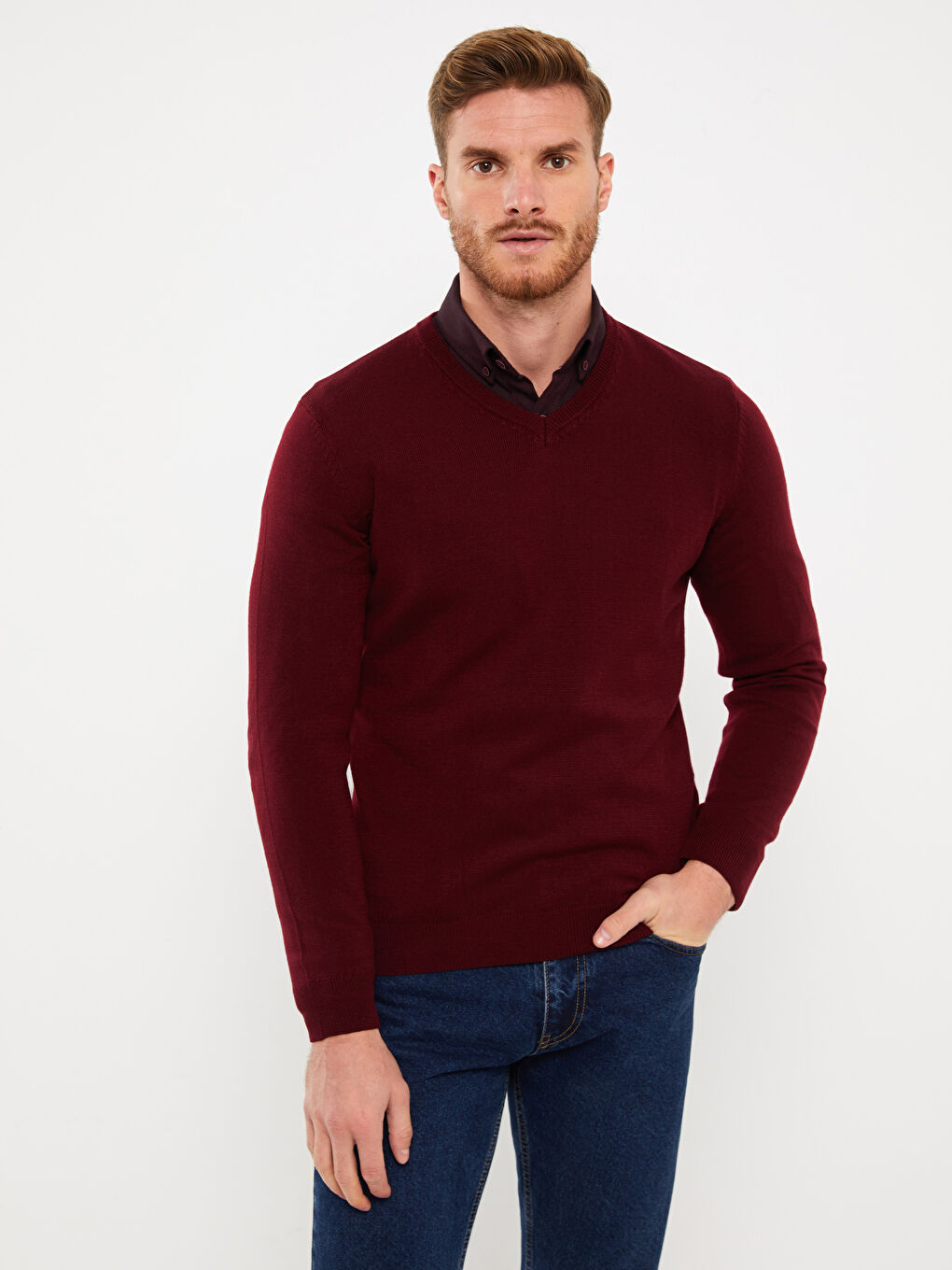 V Neck Long Sleeve Men's Knitwear Sweater-1