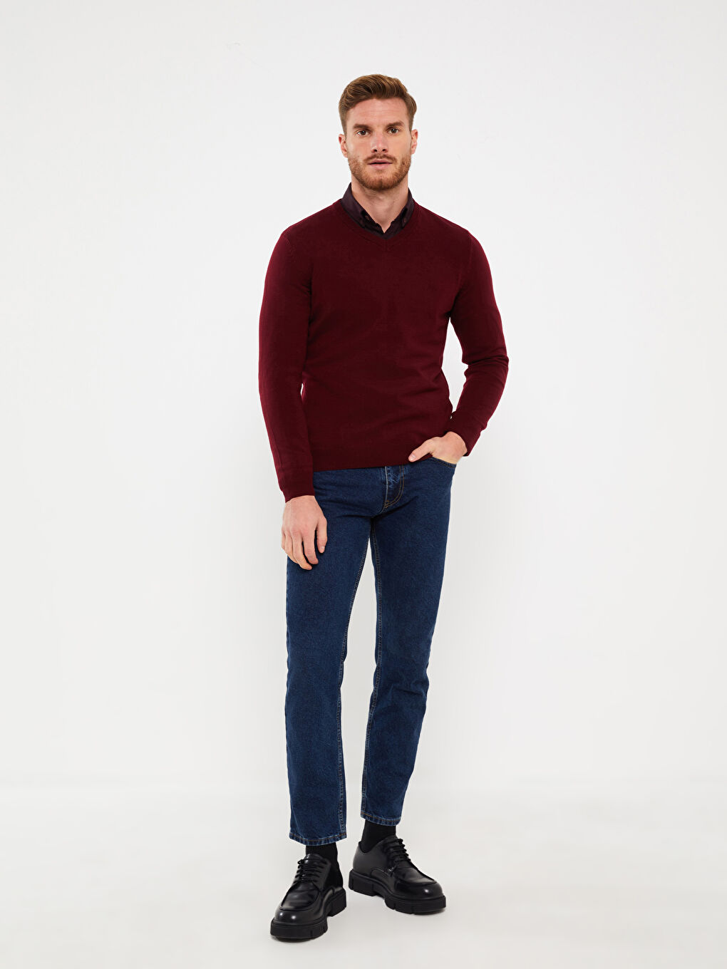 V Neck Long Sleeve Men's Knitwear Sweater-2