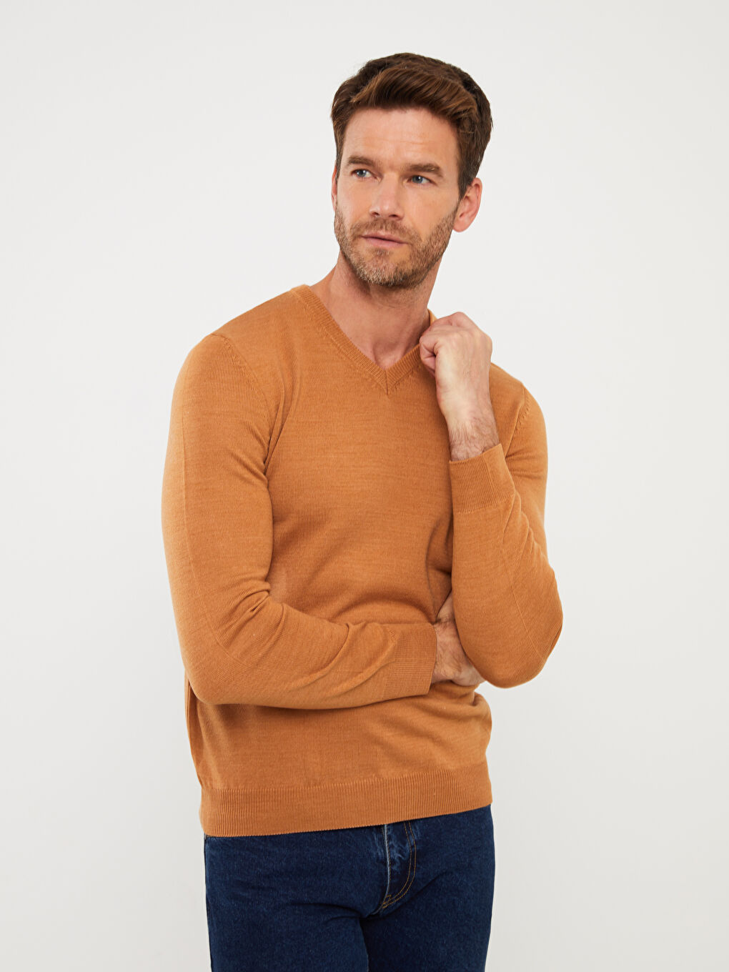 Pulover Tricotat cu Mânecă Lungă și Decolteu în V pentru Bărbați