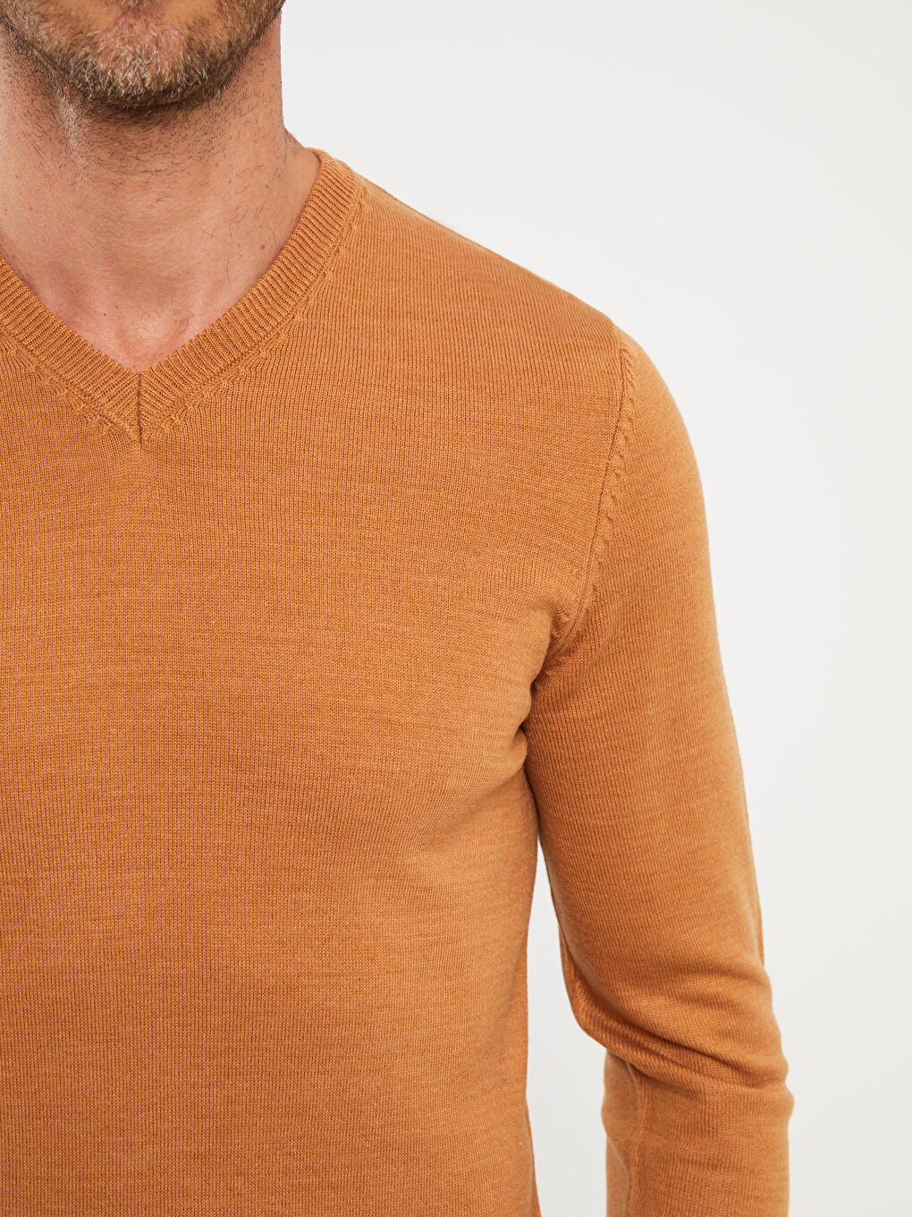 Pulover Tricotat cu Mânecă Lungă și Decolteu în V pentru Bărbați-3