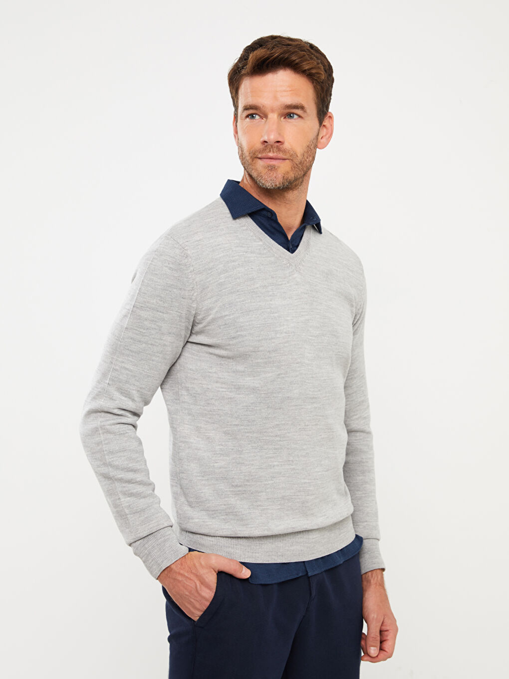 V Neck Long Sleeve Men's Knitwear Sweater-1