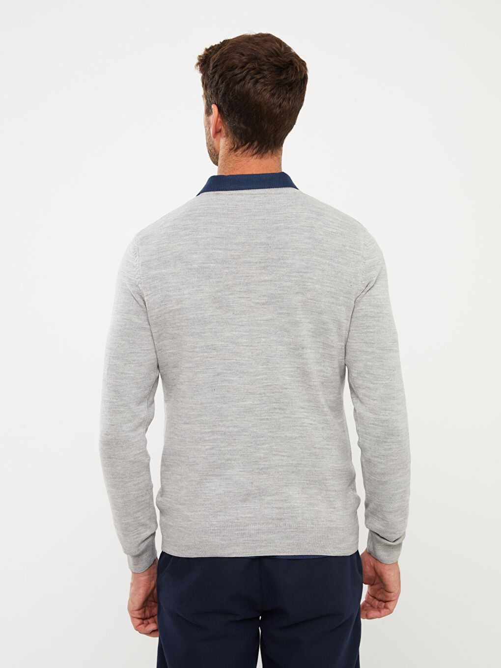 V Neck Long Sleeve Men's Knitwear Sweater-4