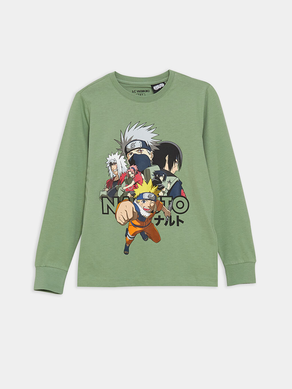 Yeşil Bisiklet Yaka Naruto Baskılı Uzun Kollu Erkek Çocuk Pijama Takımı-1