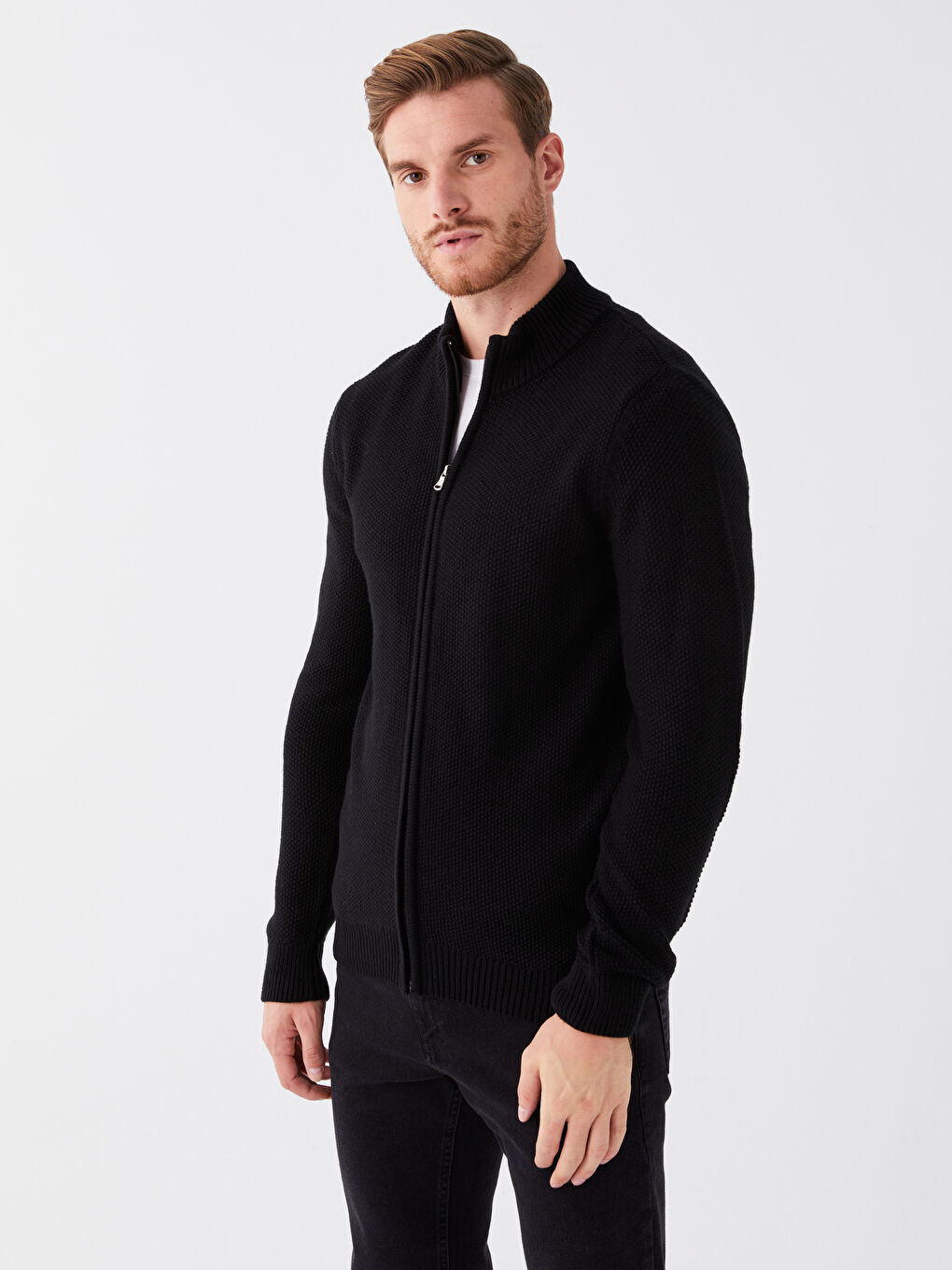 Cardigan Tricotat Pentru Bărbați Cu Guler Tip Pâlnie Croială Regular