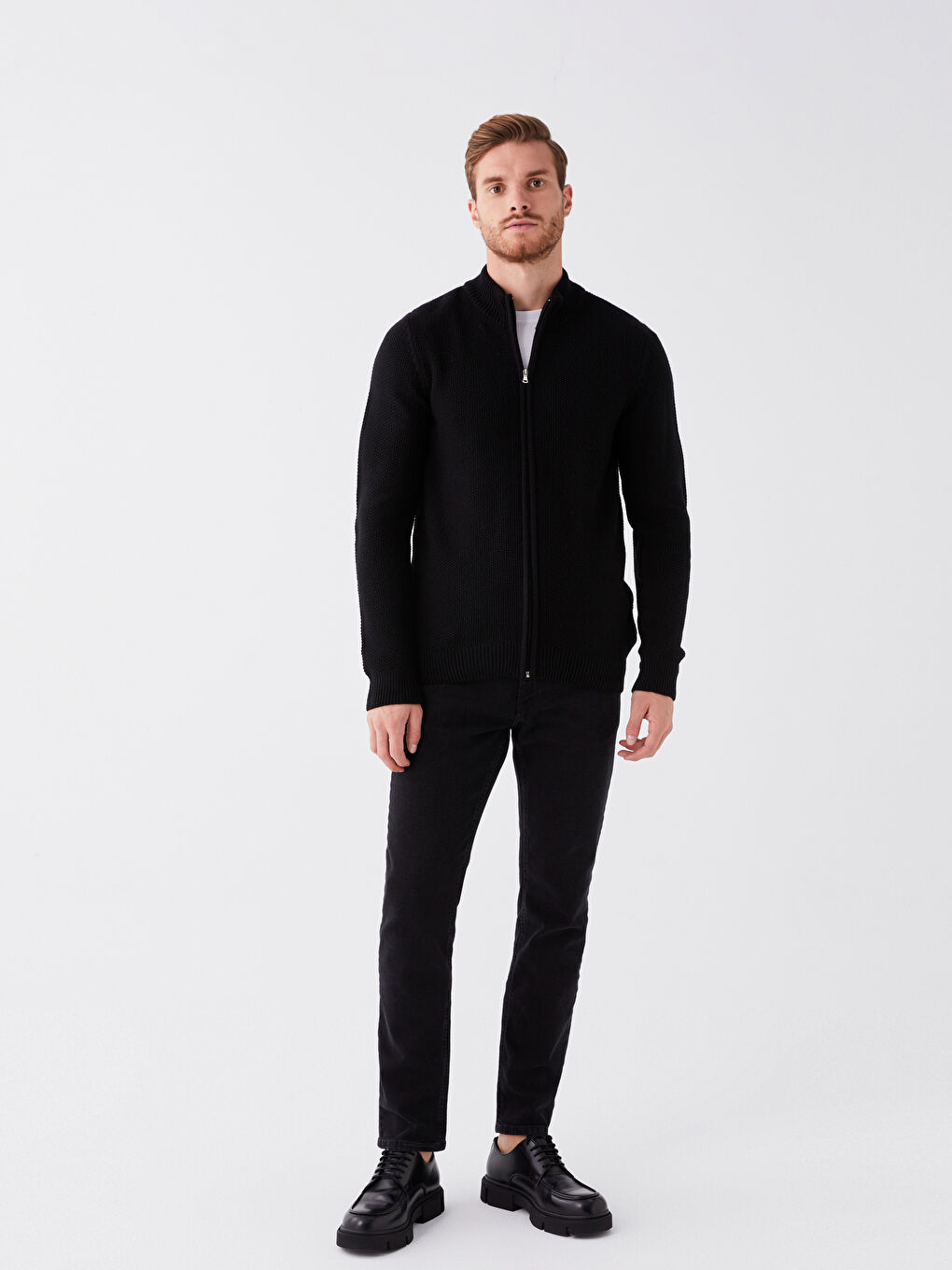 Cardigan Tricotat Pentru Bărbați Cu Guler Tip Pâlnie Croială Regular-1