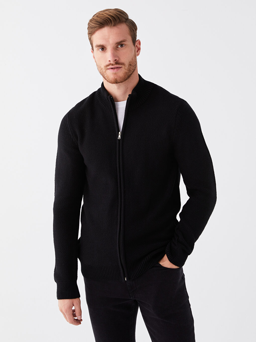 Cardigan Tricotat Pentru Bărbați Cu Guler Tip Pâlnie Croială Regular-2