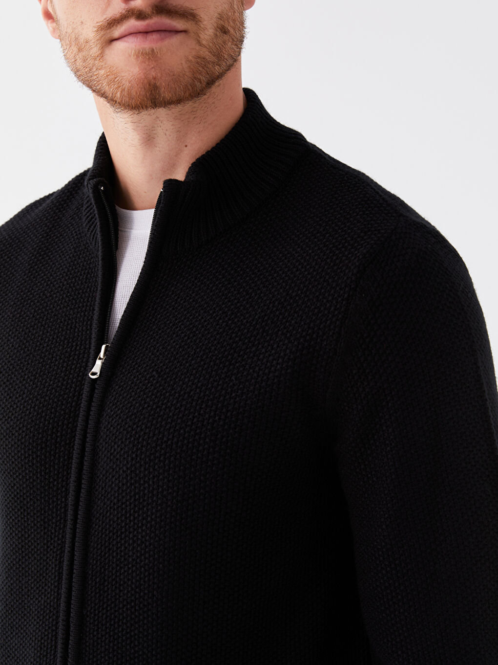 Cardigan Tricotat Pentru Bărbați Cu Guler Tip Pâlnie Croială Regular-3