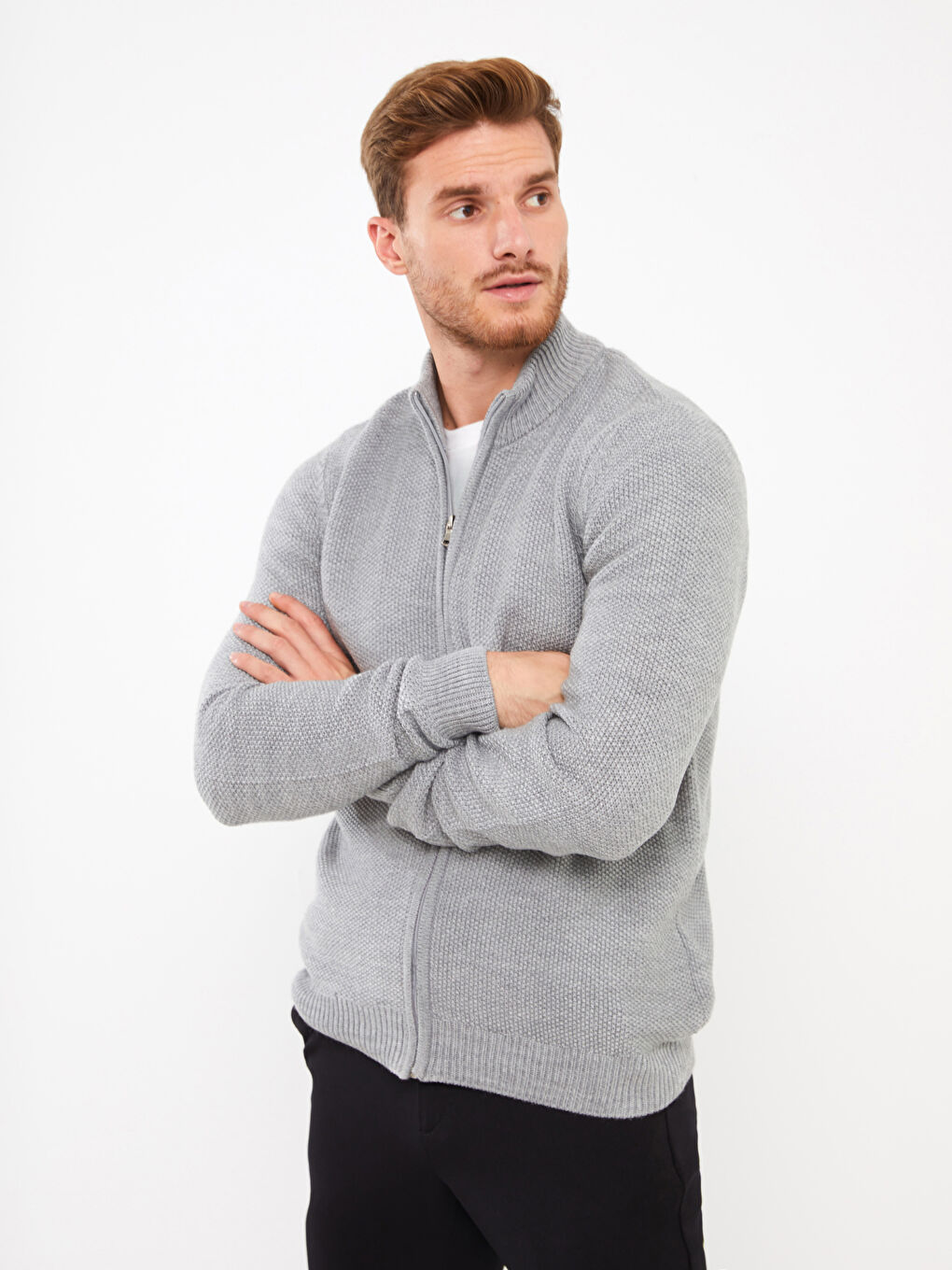 كارديجان تريكو ياقة قمع عادي للرجال