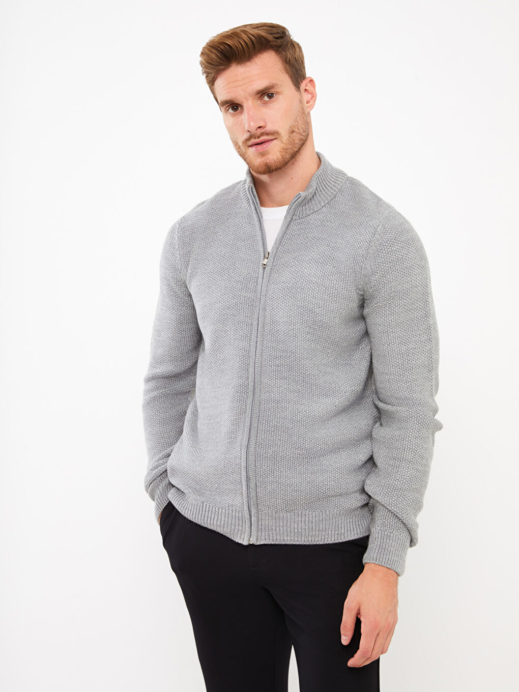 كارديجان تريكو ياقة قمع عادي للرجال-1