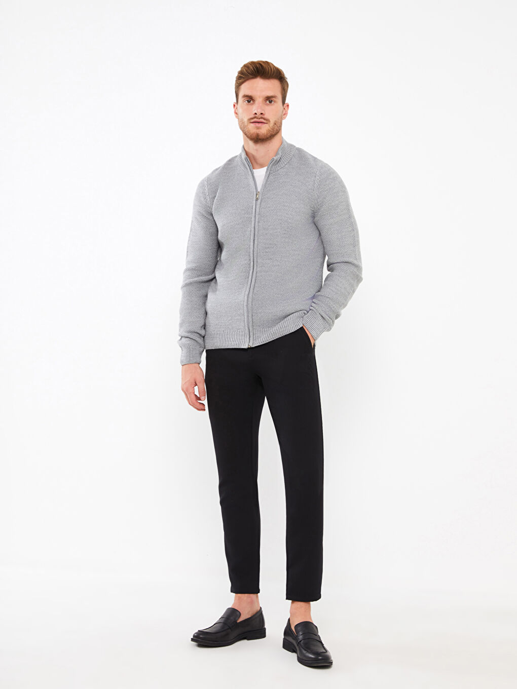 كارديجان تريكو ياقة قمع عادي للرجال-2