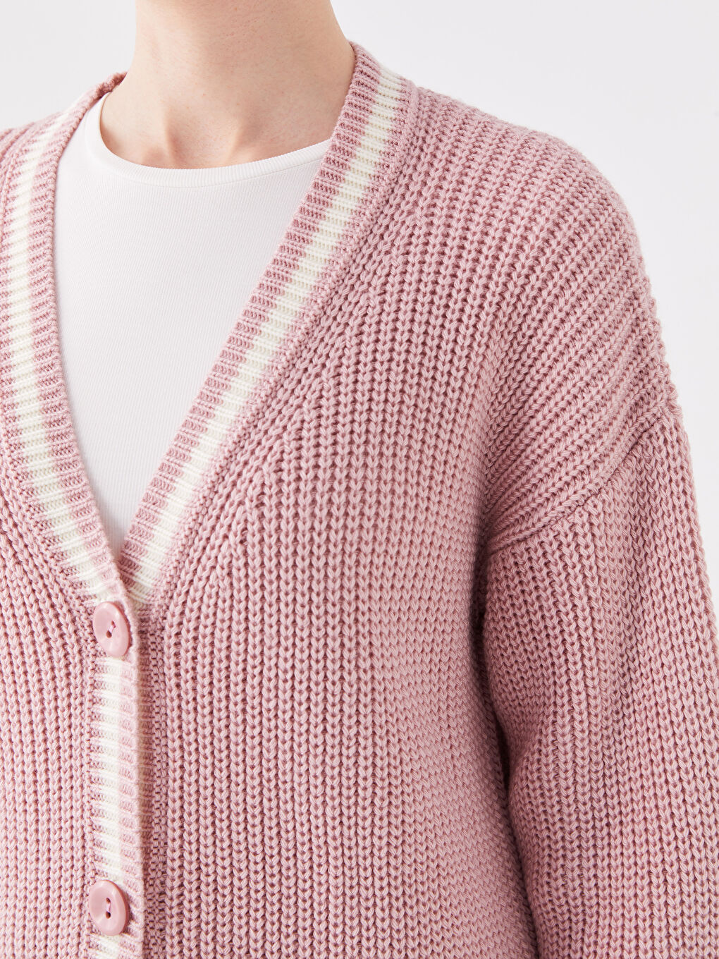 V-Neck Self Patterned Long Sleeve Women's Knitwear Cardigan-3