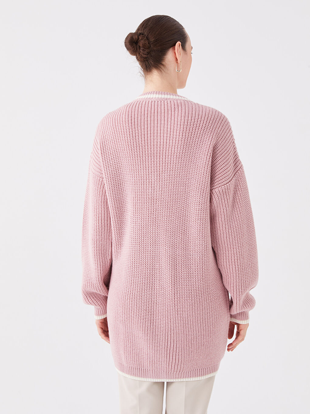 V-Neck Self Patterned Long Sleeve Women's Knitwear Cardigan-4