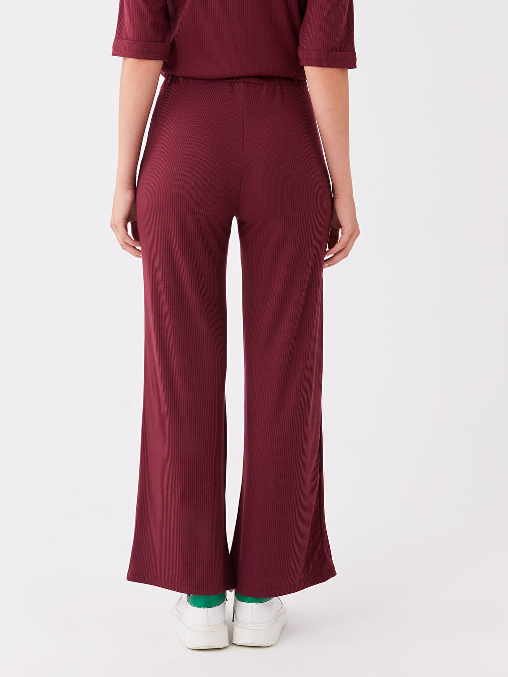 LCWAIKIKI Basic Bordo Beli Lastikli Standart Fit Kadın Pantolon - 3