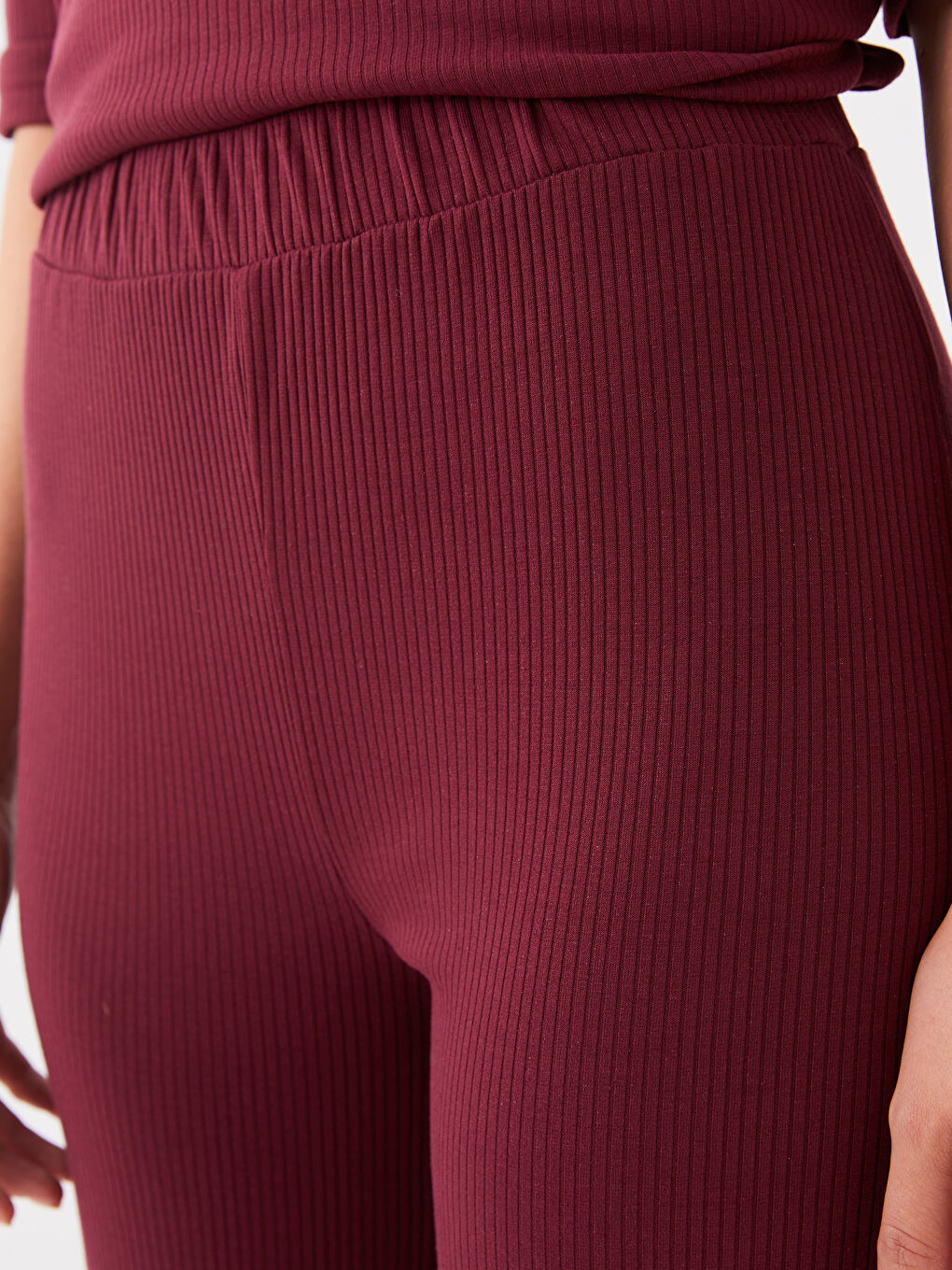 LCWAIKIKI Basic Bordo Beli Lastikli Standart Fit Kadın Pantolon - 4