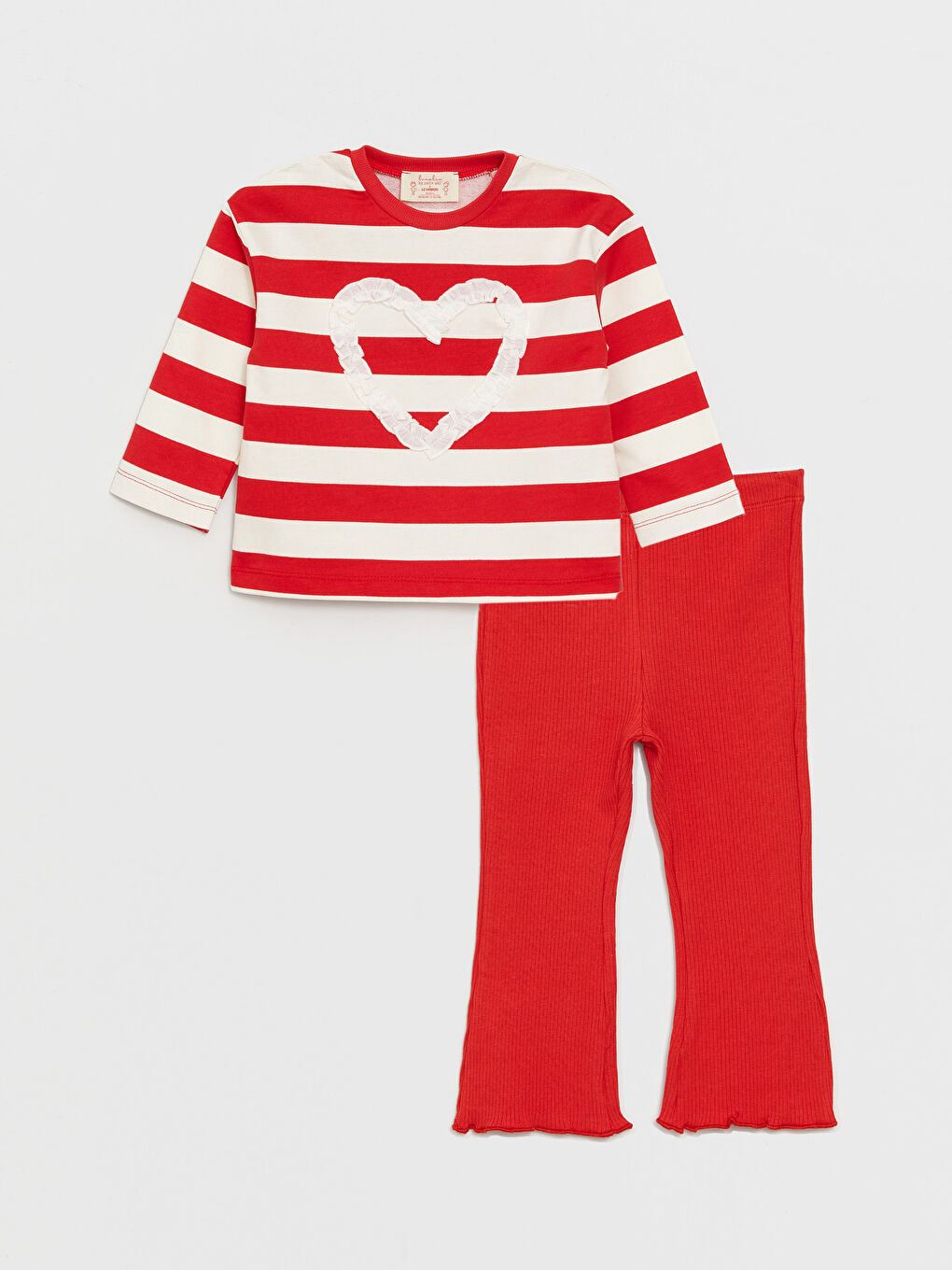 Kırmızı Bisiklet Yaka Çizgili Kız Bebek Bluz ve Pantolon 2'li Takım-2