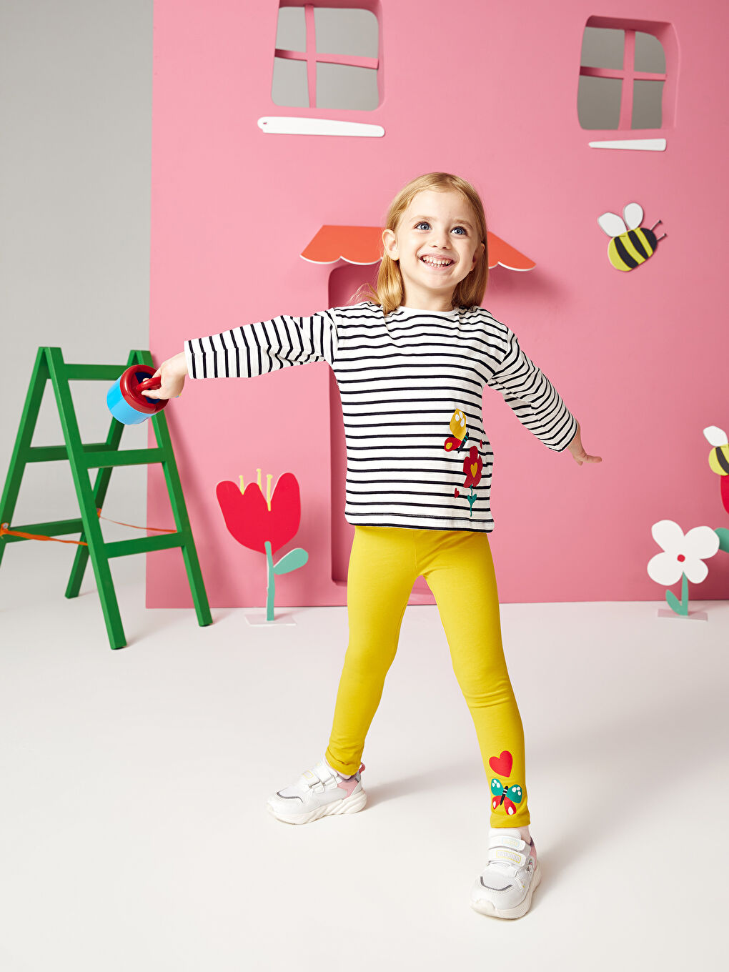 Crew Neck Printed Baby Girl T-Shirt and Leggings 2-Pack Set