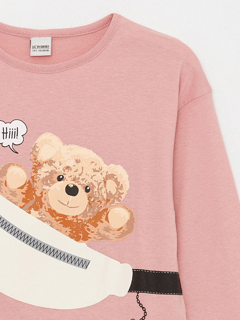 تيشيرت كم طويل مطبوع بياقة دائرية للبنات LCW Kids-1