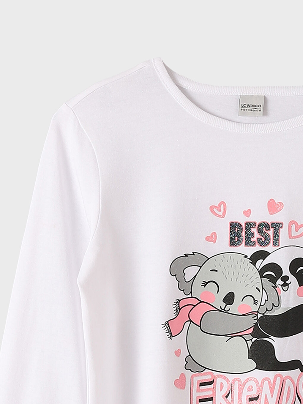 تيشيرت كم طويل مطبوع بياقة دائرية للبنات-1