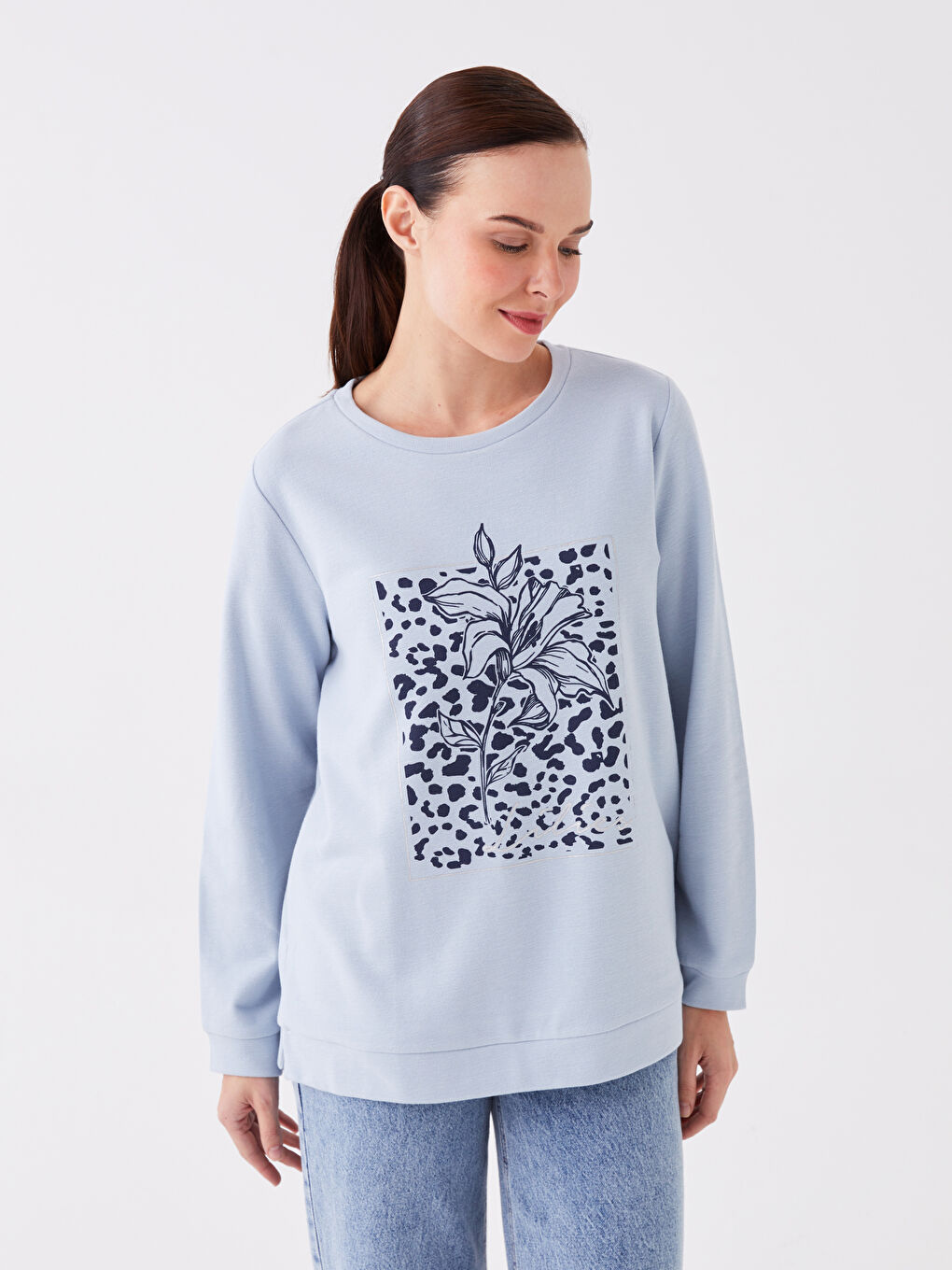LCW Grace Crew Neck Printed Long Sleeve Women's Sweatshirt -W3GD68Z8-QXK