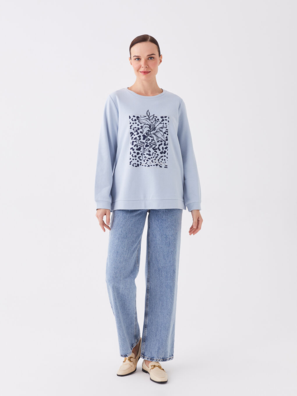 LCW Grace Crew Neck Printed Long Sleeve Women's Sweatshirt -W3GD68Z8-QXK