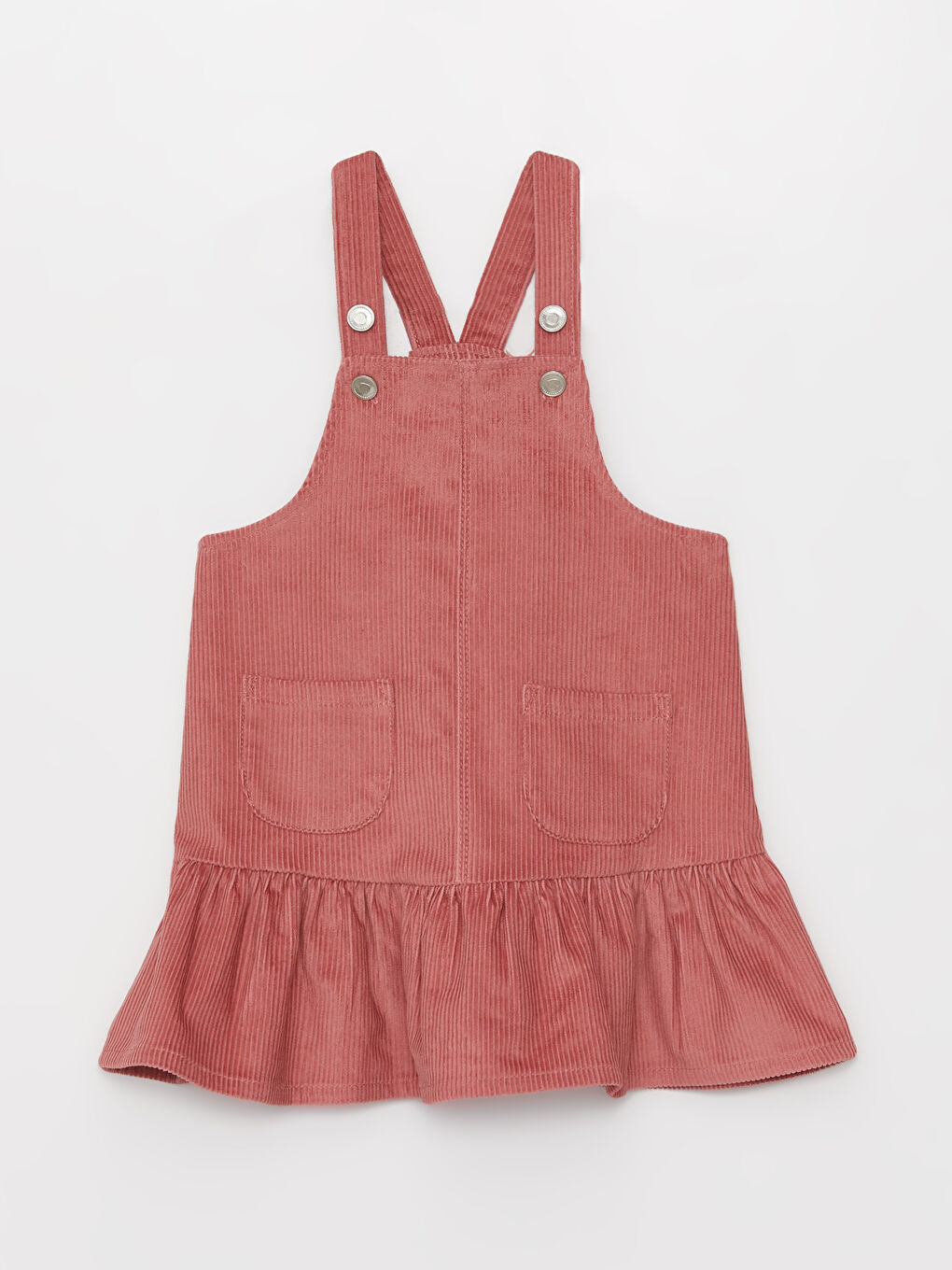 Pembe Kare Yaka Askılı Basic Kız Bebek Kadife Elbise