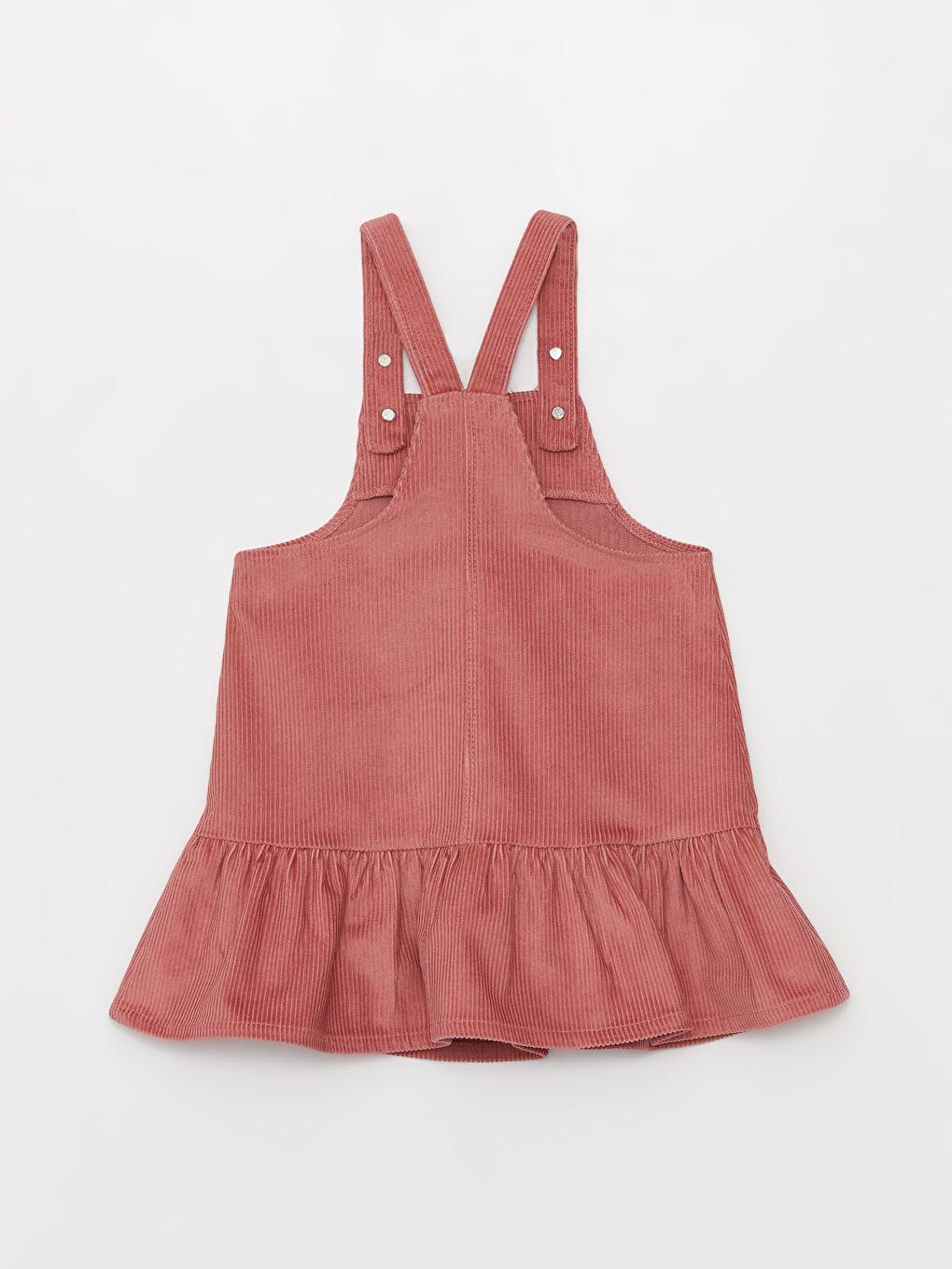 Pembe Kare Yaka Askılı Basic Kız Bebek Kadife Elbise-1