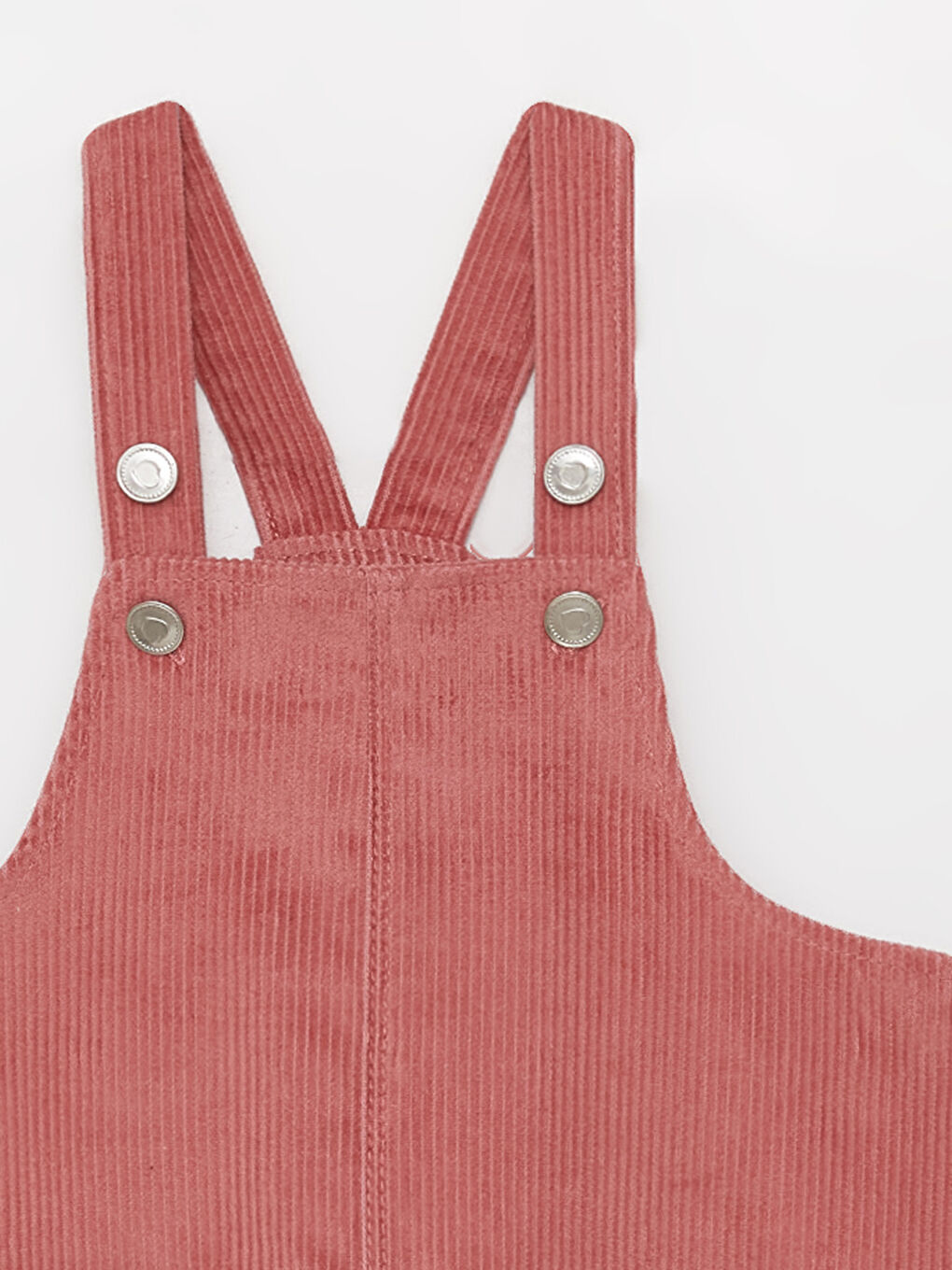 Pembe Kare Yaka Askılı Basic Kız Bebek Kadife Elbise-2