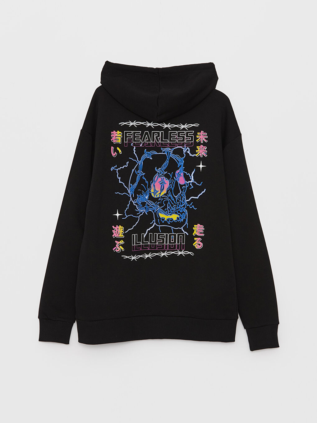 XSIDE Yeni Siyah Uzun Kollu Baskılı Erkek Hoodie - 6